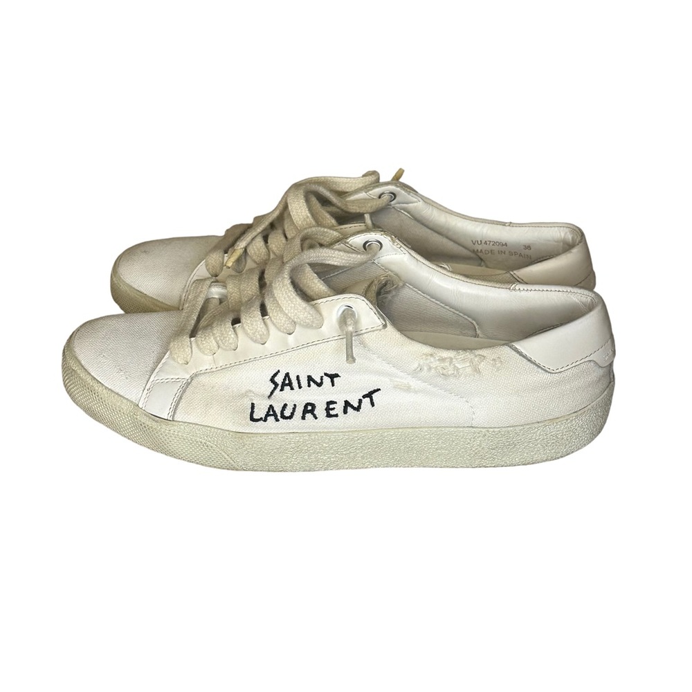 SAINT LAURENT DISTRESSED LOGO SHOES